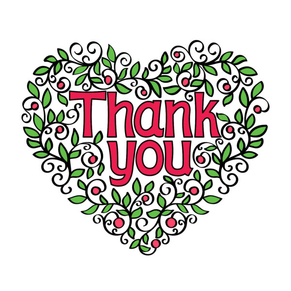 thank you hand lettering in shape of heart